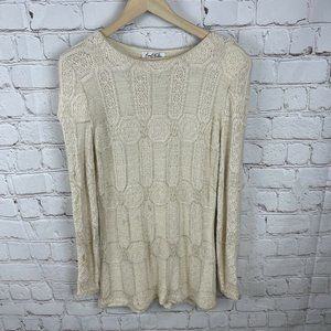 Mary Mcfadden Knits Vintage Dress Size Medium Long Sleeves Ivory Metallic Gold